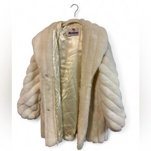 Vintage Monterey Fashions Ivory Faux Fur Coat - Size 12